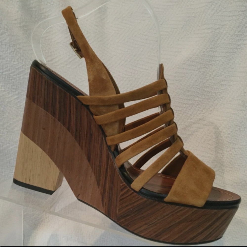 Vince Camuto Brown Suede Wood Platform Wedge 9.5 - Picture 2 of 8